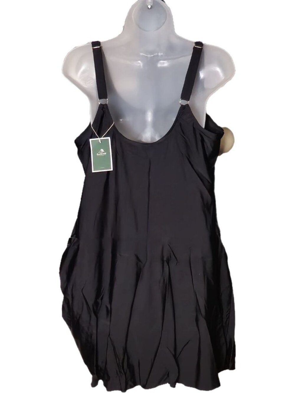 Plus Size Swim Dress 20W Black Tank Wide Straps Built-in Bra Lined Modest Fit - Picture 9 of 9